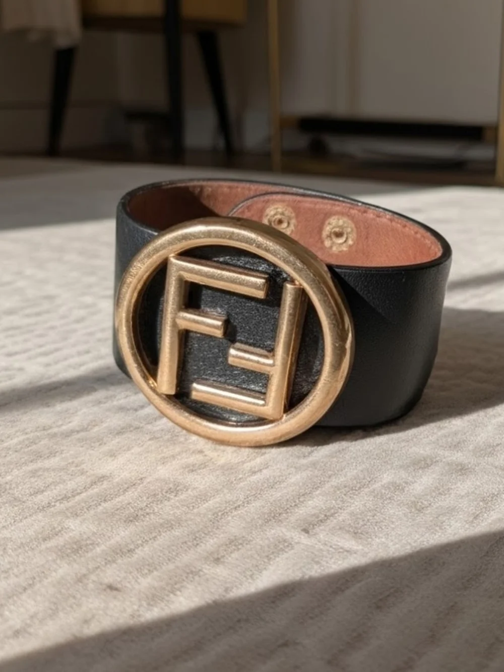 Fendi Black Faux Leather Bracelet with Metal Logo